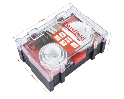 Sada dierových píl v úložnom boxe s rozmermi 190 mm x 141 mm x 85 mm