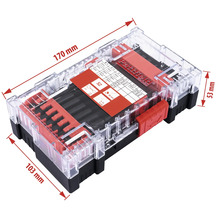Sada bitov Partfield v priehľadnej plastovej krabičke s údajmi o veľkosti