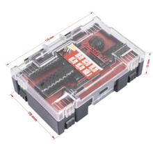 Sada nástrojov Pattfield v priehľadnej krabičke s údajmi o veľkosti