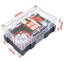 Sada drôtených kief Pattfield Ergo Tools v priehľadnej plastovej krabičke, rozmery 165 x 102 x 64 milimetrov