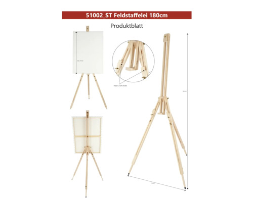 Poľný maliarsky stojan z dreva, maximálna výška 180 cm