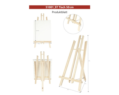 Drevený stolový maliarsky stojan s rozmermi maximálne 44 x 27,5 x 2,6 x 27 x 50 centimetrov