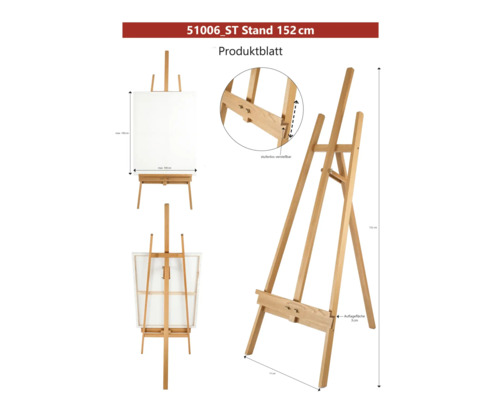 Drevený maliarsky stojan, výška 152 cm, plynule nastaviteľný