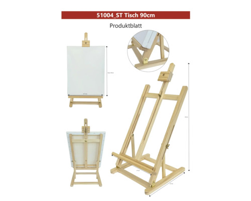 Drevený stolový maliarsky stojan s plátnom a rozmermi