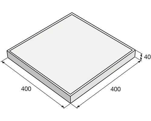 Štvorcová dlaždica s rozmermi 400 krát 400 a hrúbkou 40 milimetrov.