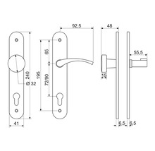 Technický nákres kľučky na dvere s rozmermi