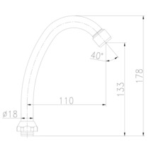 Technický nákres výtoku vodovodnej batérie s rozmermi