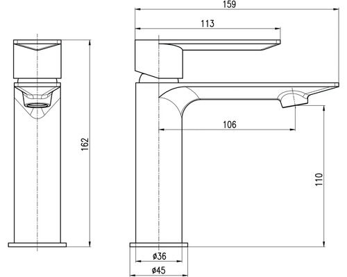 Technický nákres armatúry s rozmermi