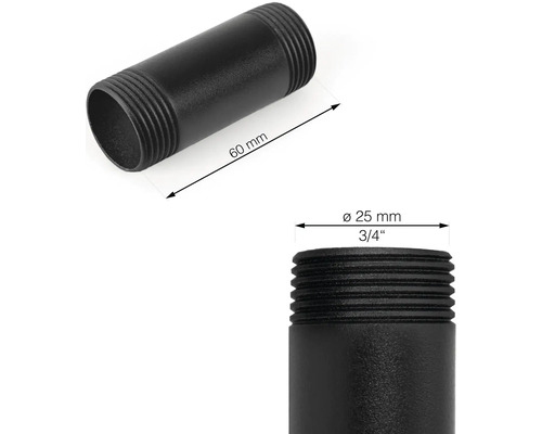 Čierna rúrková vsuvka s priemerom 25 mm a dĺžkou 60 mm