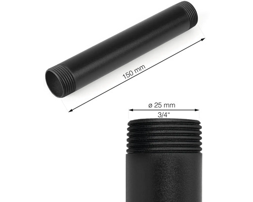 Čierna rúrka s priemerom 25 mm a dĺžkou 150 mm