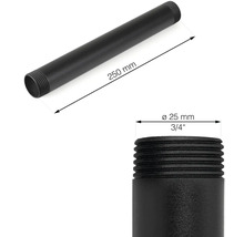 Čierna rúrka so závitovými koncami, dĺžka 250 mm a priemer 25 mm
