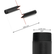 Obrázok čiernej závitovej rúrky s rozmermi 500 mm dĺžka a 25 mm priemer