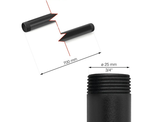 Obrázok zemného hrotu s rozmermi 700 mm dĺžky a 25 mm priemeru