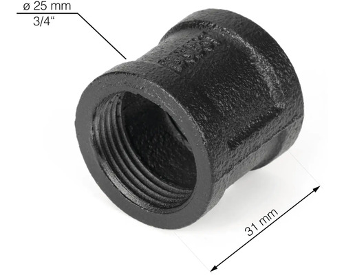 Redukcia z čiernej temperovanej liatiny s priemerom 25 mm