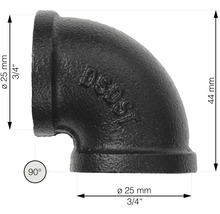 Liata oceľová rúrka, oblúk 90 stupňov, priemer 25 mm