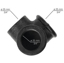 Čierny liatinový T-kus s priemerom 25 mm