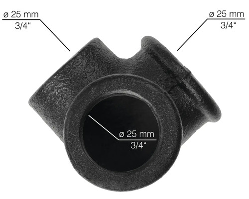 Čierny liatinový T-kus s priemerom 25 mm