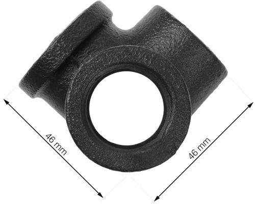 Čierna tvarovka T z temperovanej liatiny s rozmermi 46 mm