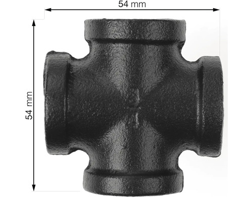 Čierna tvarovka z temperovanej liatiny krížovej tvarovky s veľkosťou 54 mm.