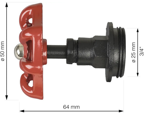 Kovový ventilový kohút s priemerom 25 milimetrov (3/4 palca) a výškou 50 milimetrov