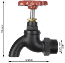 Vodovodný kohútik s priemerom 25 milimetrov a s 3/4 palcovým pripojením