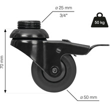Otočné koliesko so závitom, priemer kolesa 50 milimetrov a nosnosť 50 kilogramov