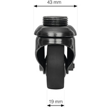 Nábytkové koliesko so závitom, priemer 43 milimetrov a šírka kolesa 19 milimetrov