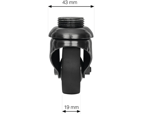 Nábytkové koliesko so závitom, priemer 43 milimetrov a šírka kolesa 19 milimetrov