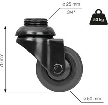 Otočné koliesko so závitom, nosnosť 50 kilogramov, priemer 50 milimetrov