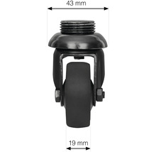 Nábytkové koliesko so závitom a rozmermi 43 mm a 19 mm