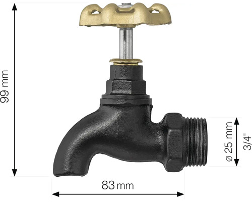 Vodovodný kohútik s rozmermi 99 mm výška a 83 mm výtok