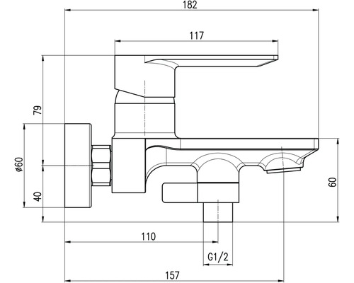 Technický nákres armatúry s rozmermi