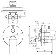 Technický nákres podomietkovej batérie s rozmermi