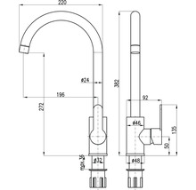 Technický výkres armatúry s rozmermi