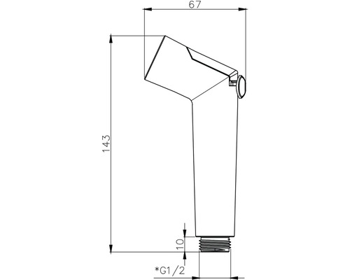 Technický nákres ručnej sprchy s rozmermi