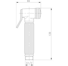 Technický nákres bidetovej sprchy s rozmermi.