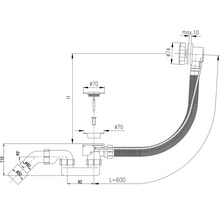 Technický nákres sifónovej súpravy s rozmermi