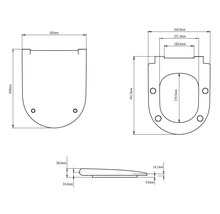 Technický nákres záchodovej dosky s rozmermi