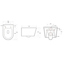 Technický nákres závesného WC s rozmermi