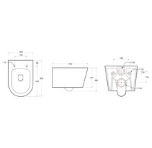 Technický nákres závesného WC s rozmermi