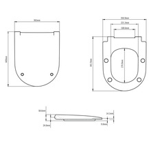 Technický nákres záchodovej dosky s rozmermi