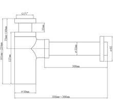 Technický nákres sifónu s rozmermi