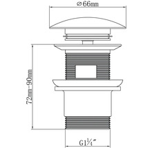 Technický nákres odtokovej súpravy s rozmermi 66 mm v priemere a 72 mm až 90 mm na výšku