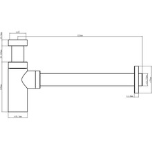 Technický nákres sifónu s rozmermi