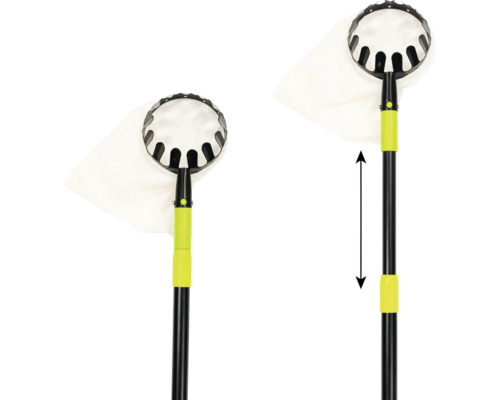 Dva pohľady na zberač ovocia s teleskopickou tyčou a zberným vakom