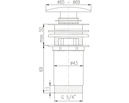 Technický nákres výpustného ventilu s rozmermi