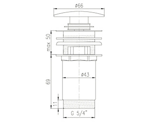 Technický nákres ventilu s rozmermi