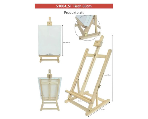 Drevený stolný maliarsky stojan, vhodný pre plátna do maximálnej veľkosti 44 x 60 cm, maximálna výška 80 cm