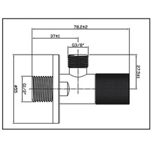 Technický nákres rohového regulačného ventilu s rozmermi