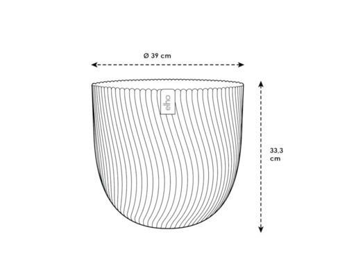Obrázok kvetináča s rozmermi 39 cm v priemere a 33,3 cm na výšku.